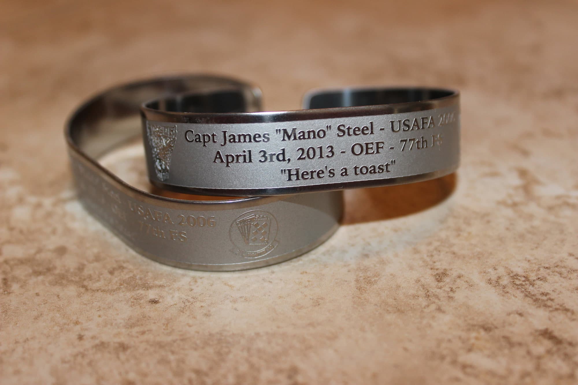 Memorial bracelet honoring Capt James "Mano" Steel (USAFA '06)