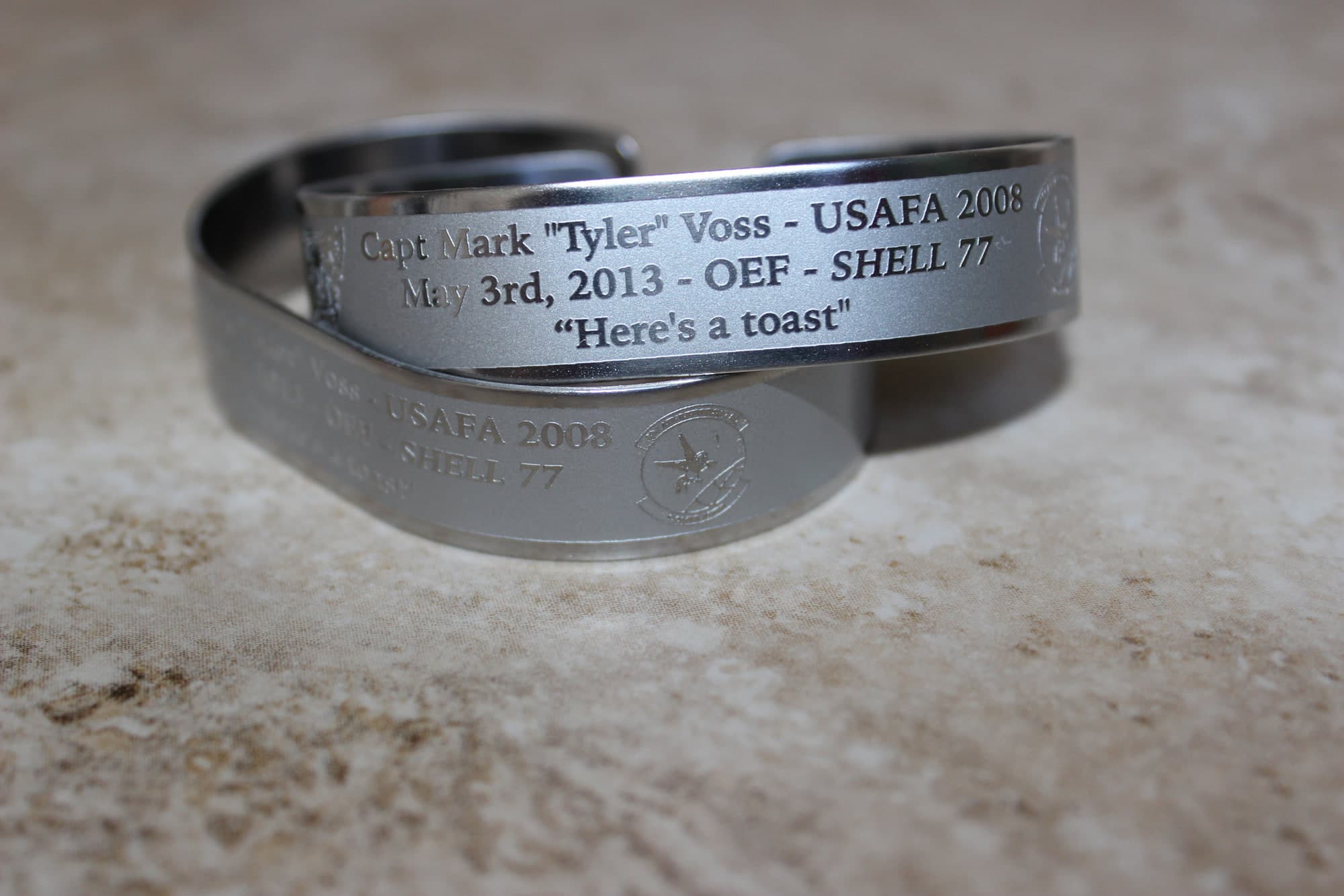 Memorial bracelet honoring Capt Mark "Tyler" Voss (USAFA '08)