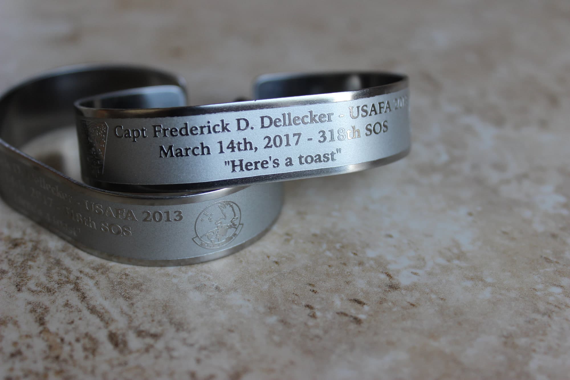 Memorial bracelet honoring Capt Frederick D. Dellecker (USAFA '13)
