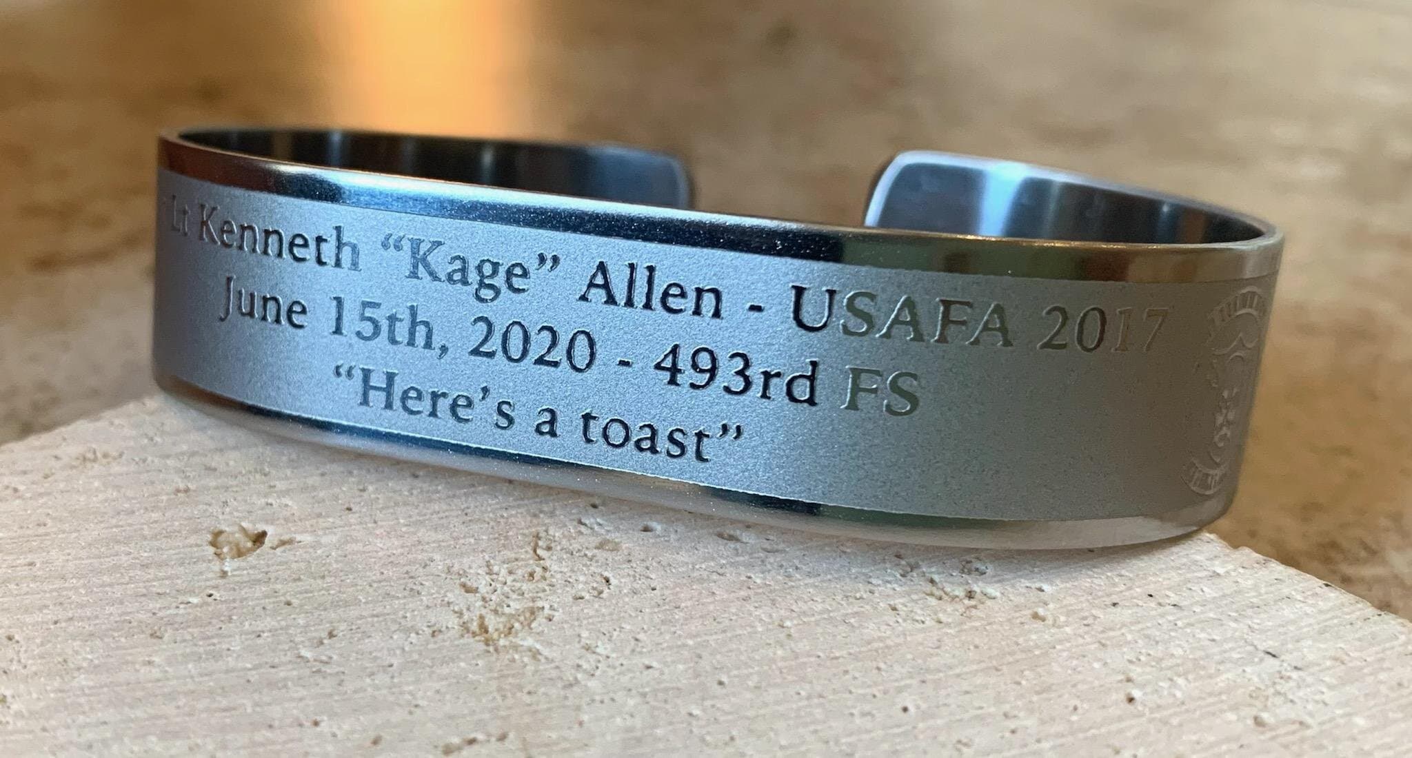 Memorial bracelet honoring 1st Lt Kenneth "KAGE" Allen (USAFA '17)