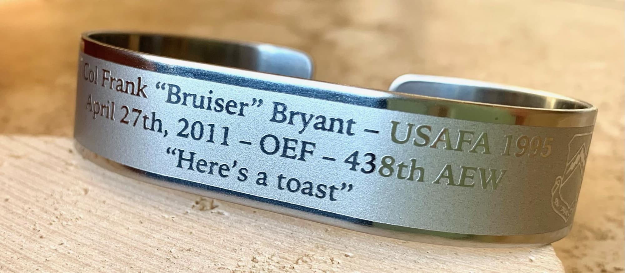 Memorial bracelet honoring Lt Col Frank "Bruiser" Bryant (USAFA '95)