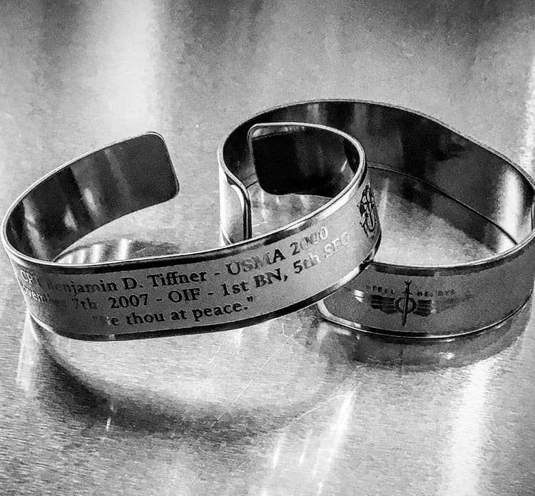 Memorial bracelet honoring CPT Benjamin D. Tiffner (USMA '00)