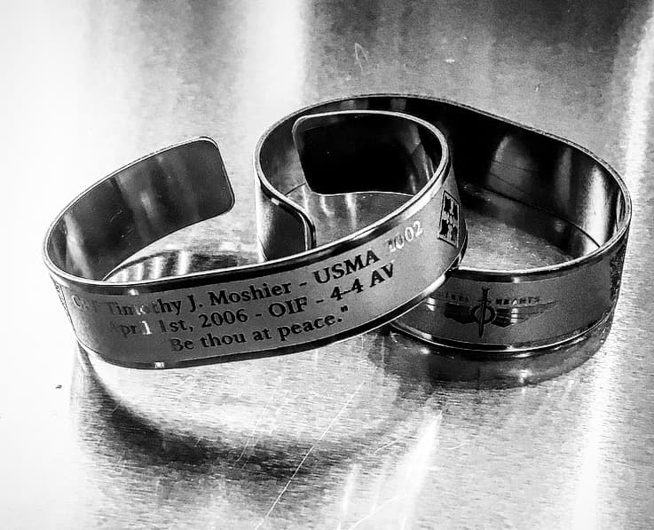Memorial bracelet honoring CPT Timothy J. Moshier (USMA '02)