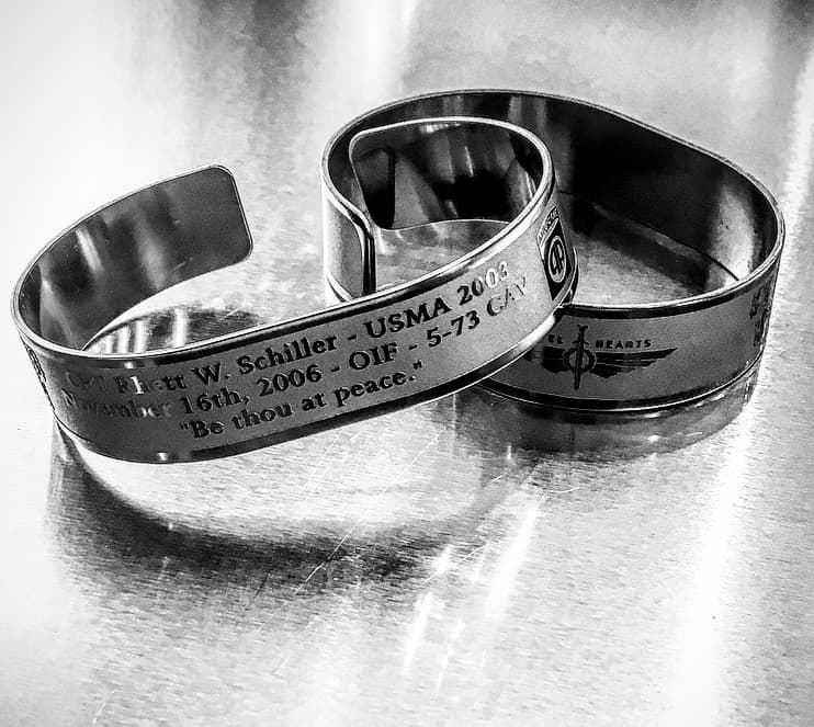Memorial bracelet honoring CPT Rhett W. Schiller (USMA '03)