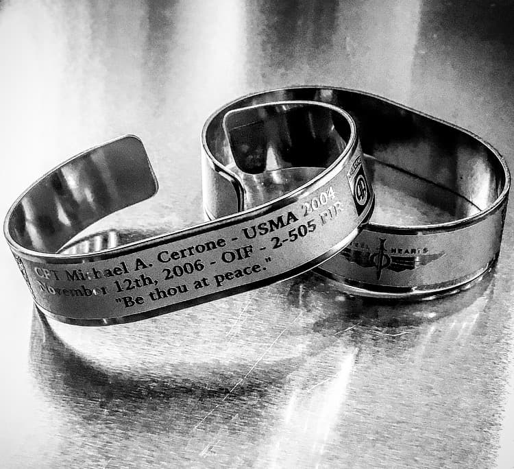 Memorial bracelet honoring CPT Michael A. Cerrone (USMA '04)