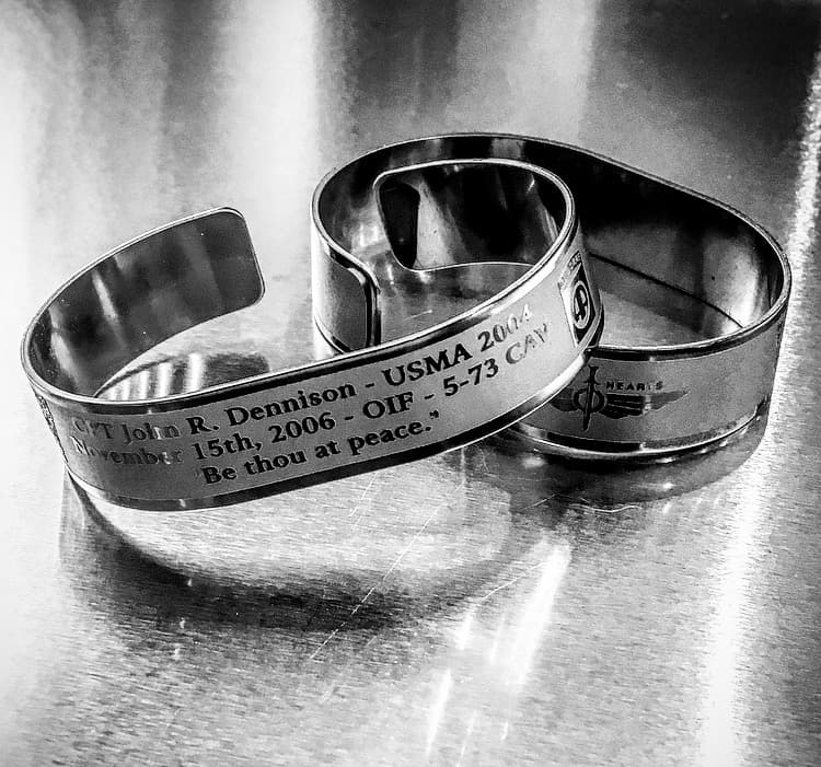 Memorial bracelet honoring CPT John R. Dennison (USMA '04)