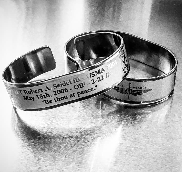 Memorial bracelet honoring 1LT Robert A. Seidel III (USMA '04)