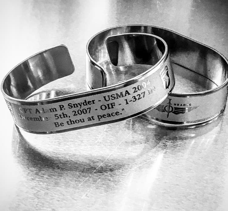 Memorial bracelet honoring CPT Adam P. Snyder (USMA '04)