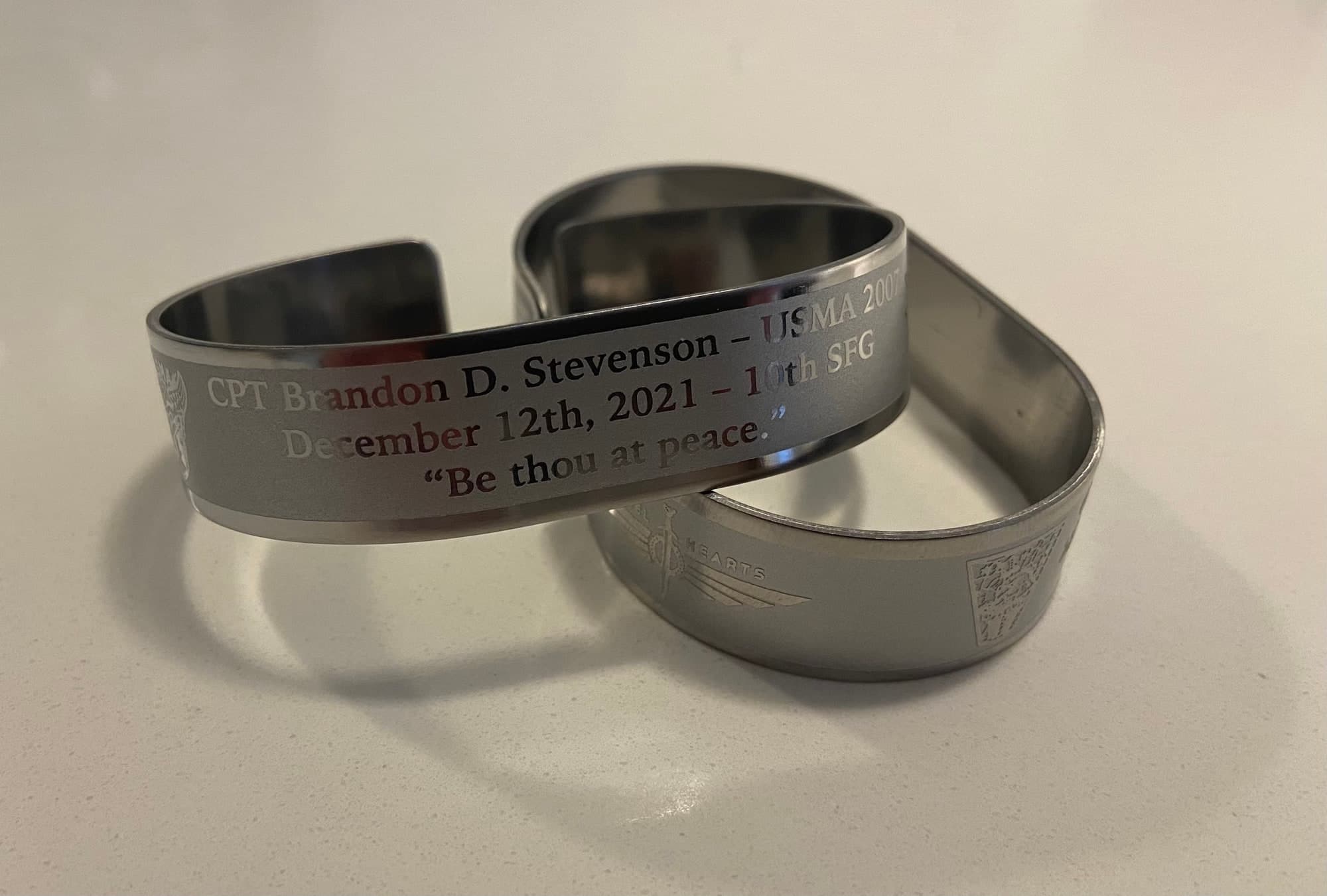 Memorial bracelet honoring CPT (R) Brandon D. Stevenson (USMA '07)