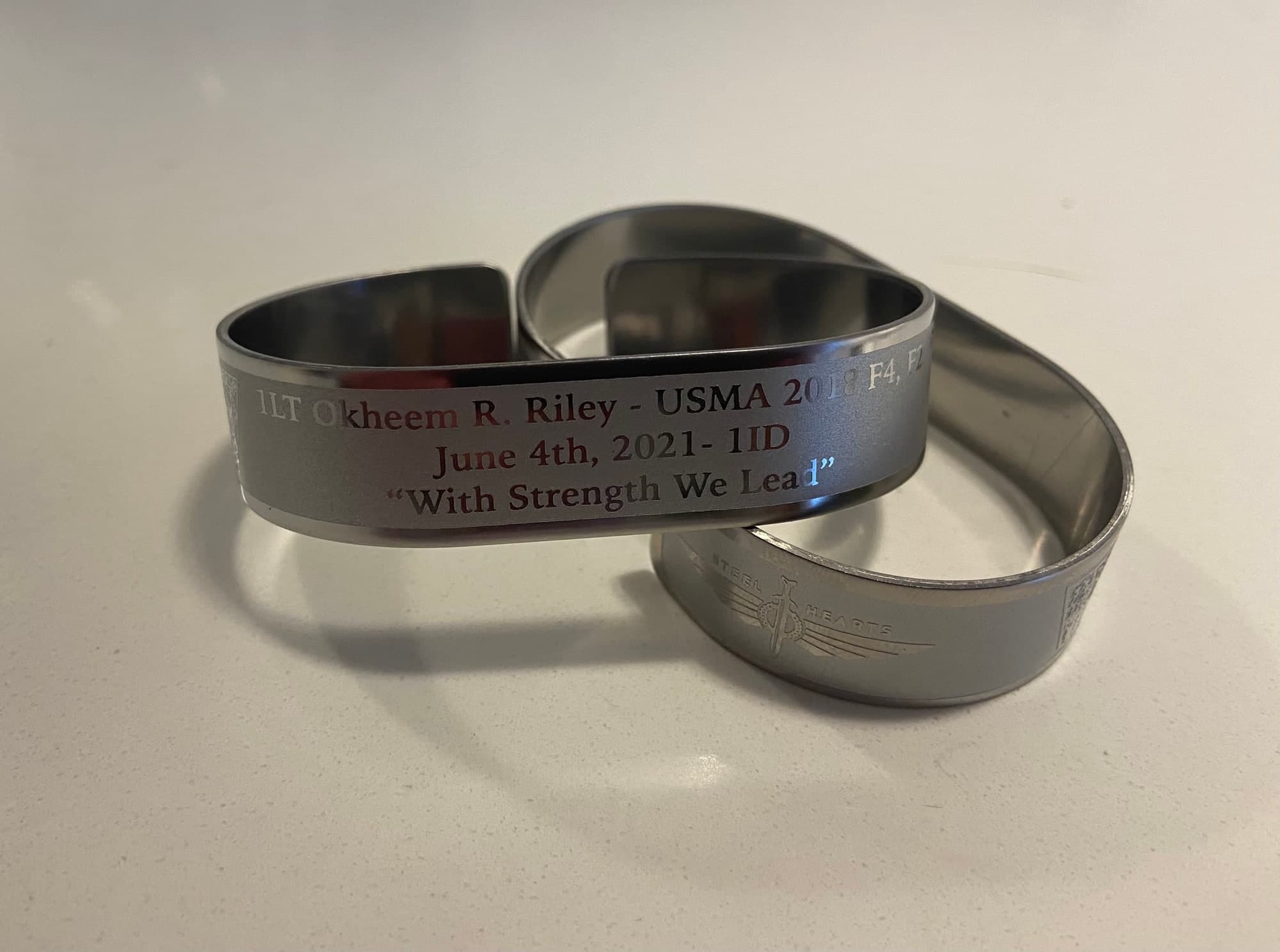Memorial bracelet honoring 1LT Okheem R. Riley (USMA '18)