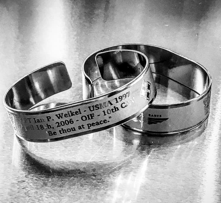 Memorial bracelet honoring CPT Ian P. Weikel (USMA '97)
