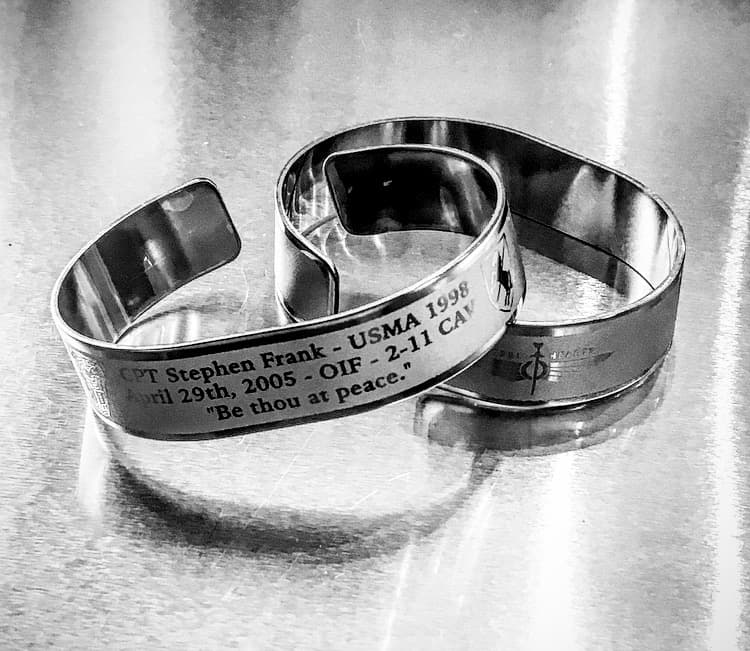 Memorial bracelet honoring CPT Stephen W. Frank (USMA '98)