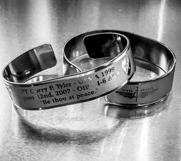 Memorial bracelet honoring CPT Corry Paul Tyler (USMA '99)