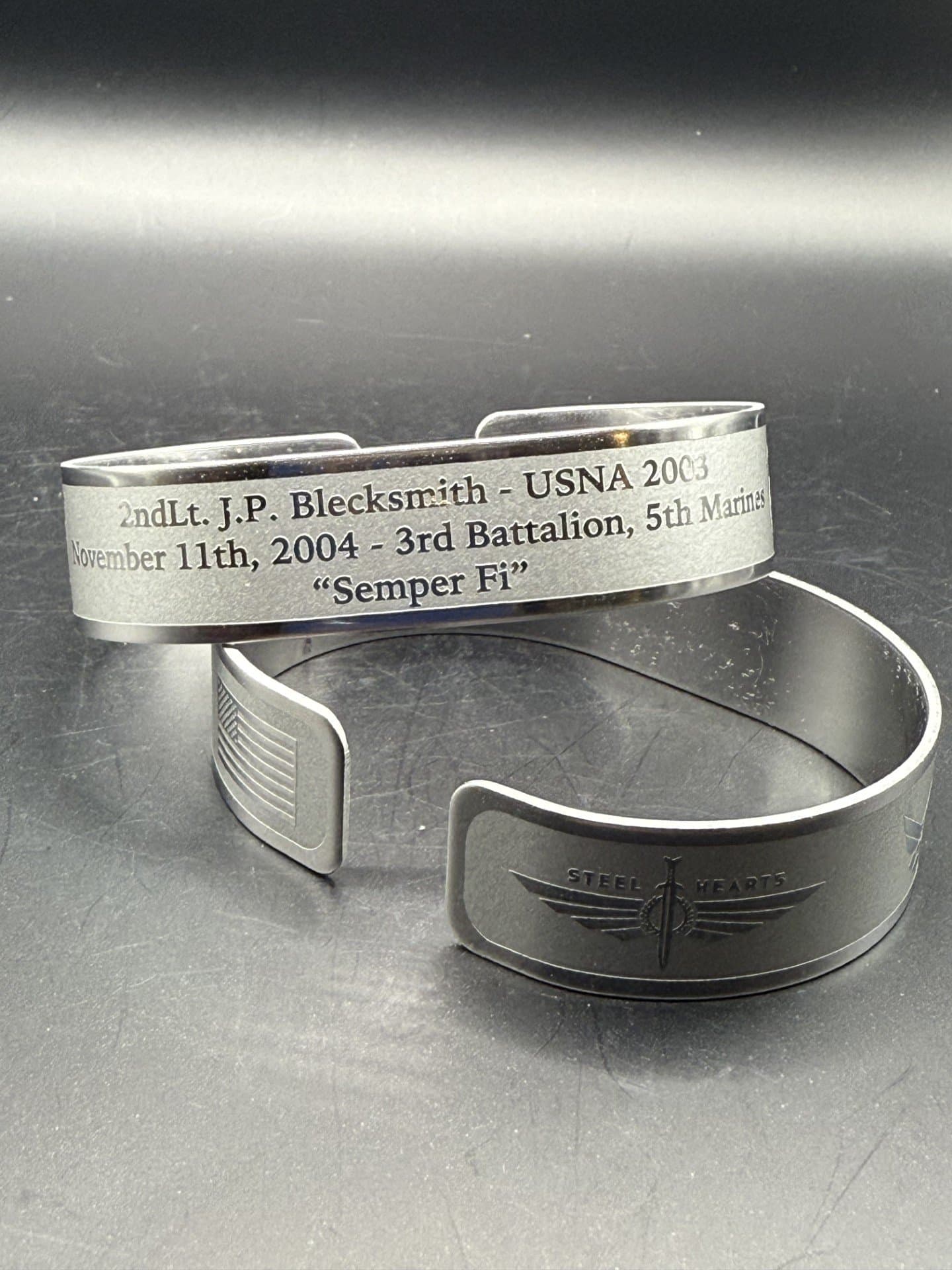 Memorial bracelet honoring 2ndLt. J.P. Blecksmith (USNA '03)