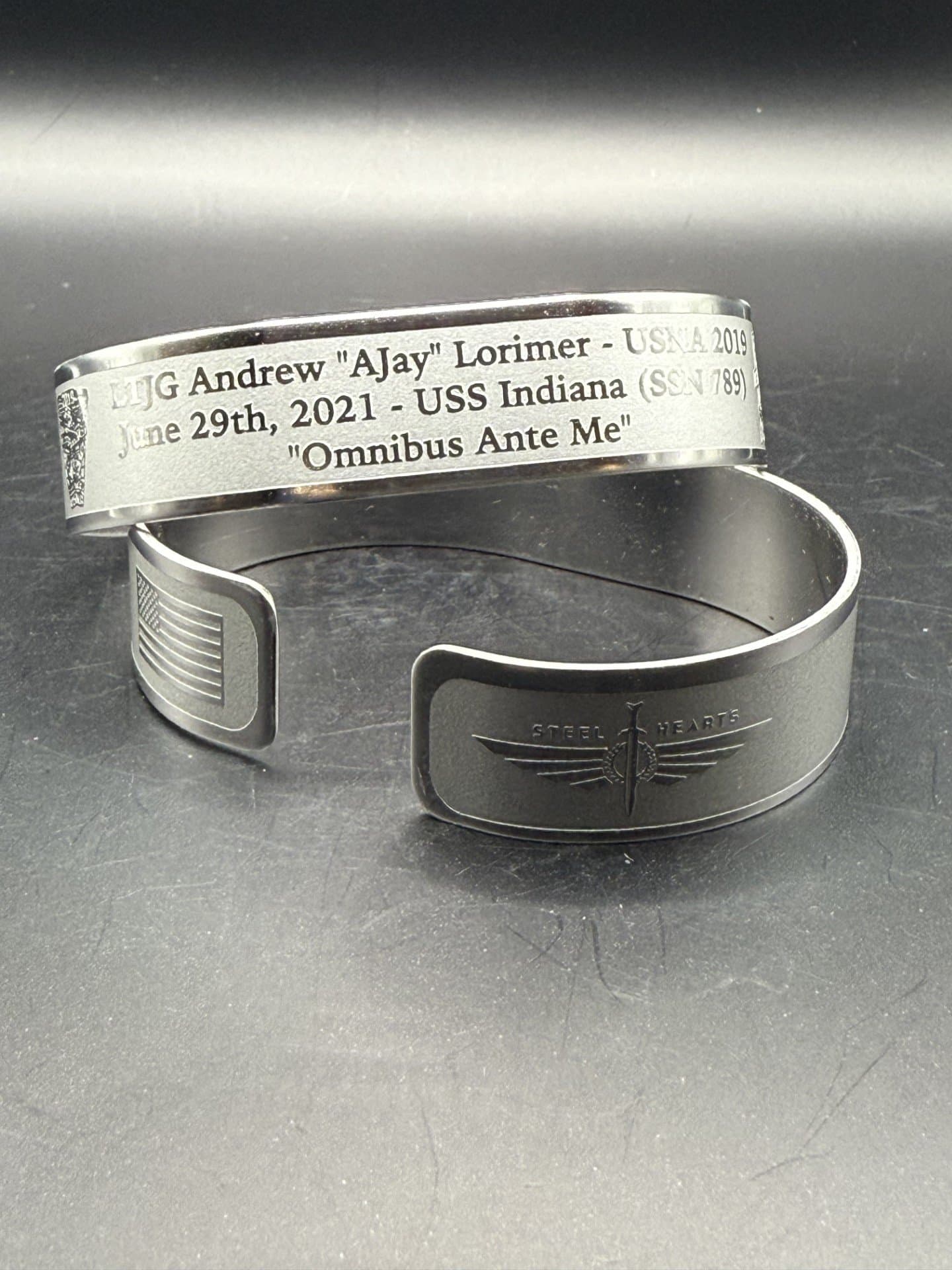 Memorial bracelet honoring LTJG Andrew "AJay" Lorimer (USNA '19)