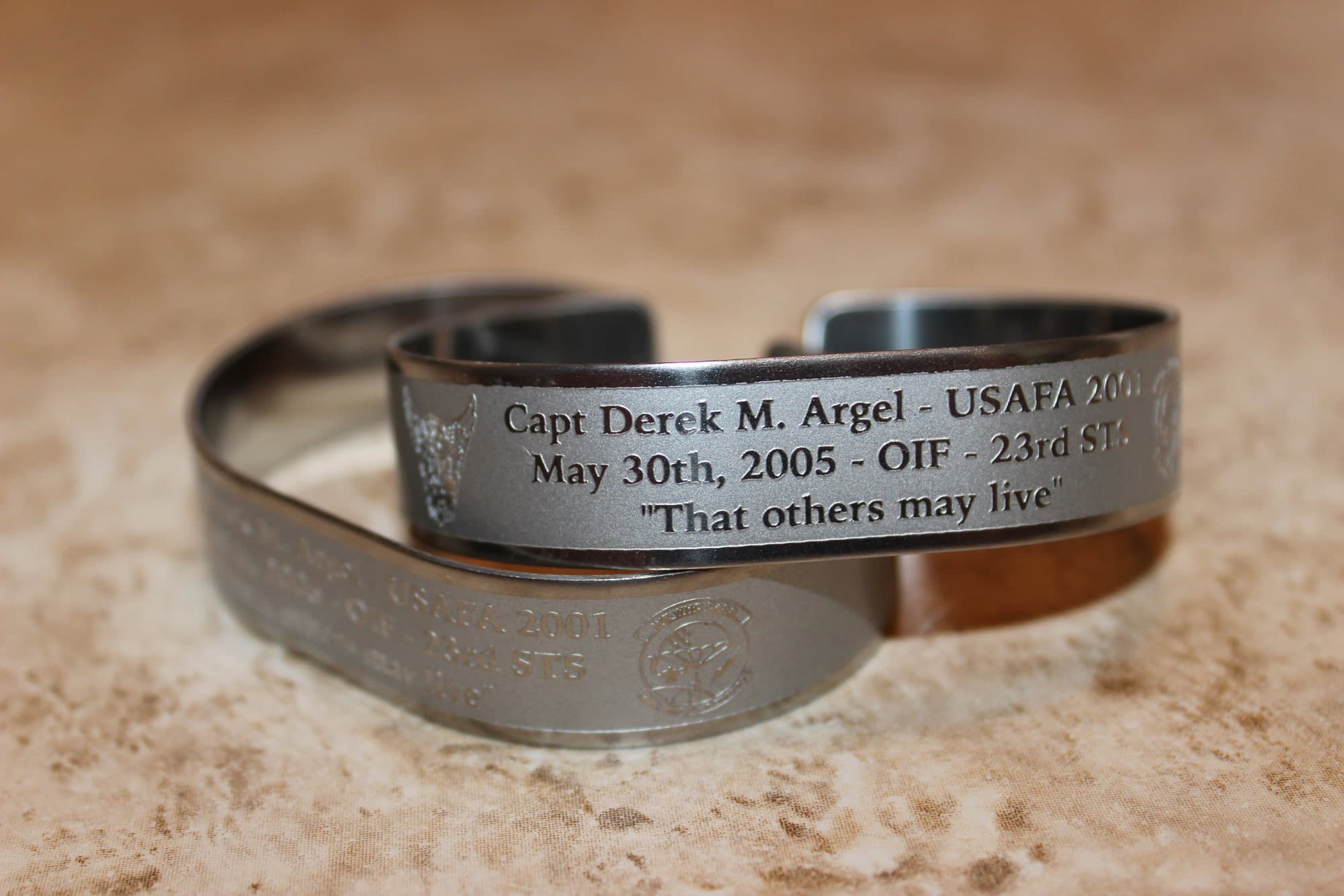 Memorial bracelet honoring Capt Derek M. Argel (USAFA '01)