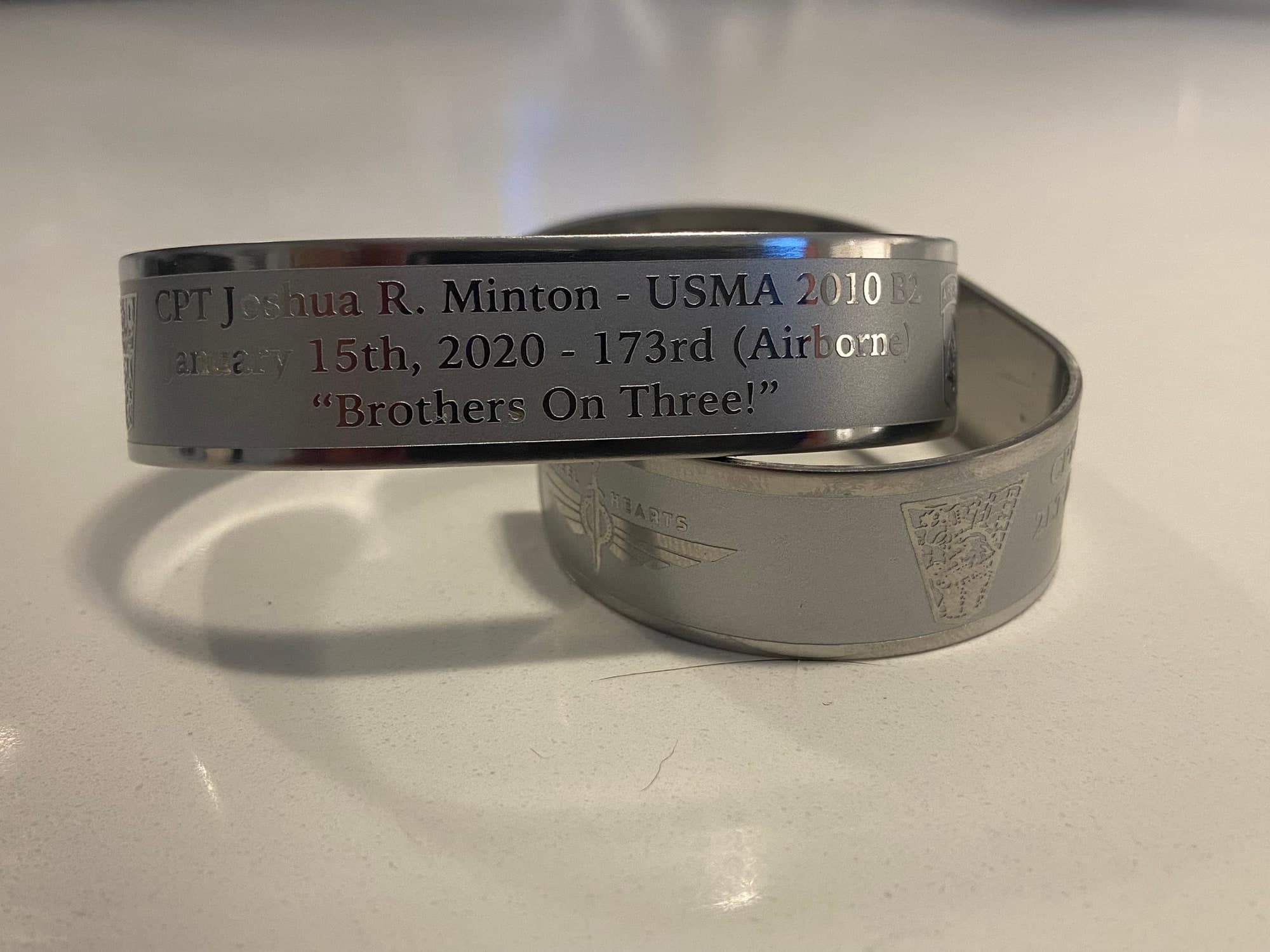 Memorial bracelet honoring CPT Joshua R. Minton (USMA '10)