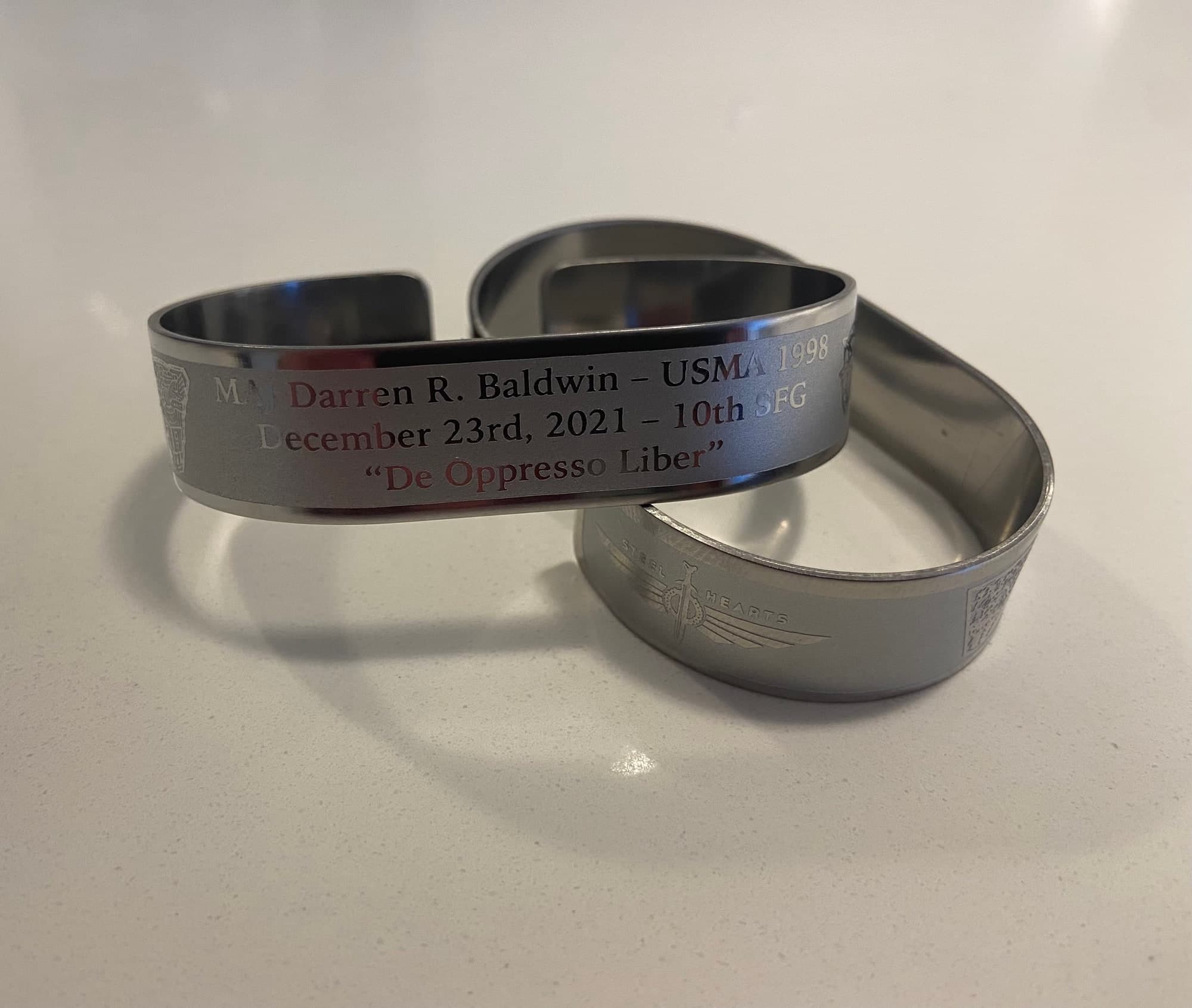 Memorial bracelet honoring MAJ (R) Darren R. Baldwin (USMA '98)