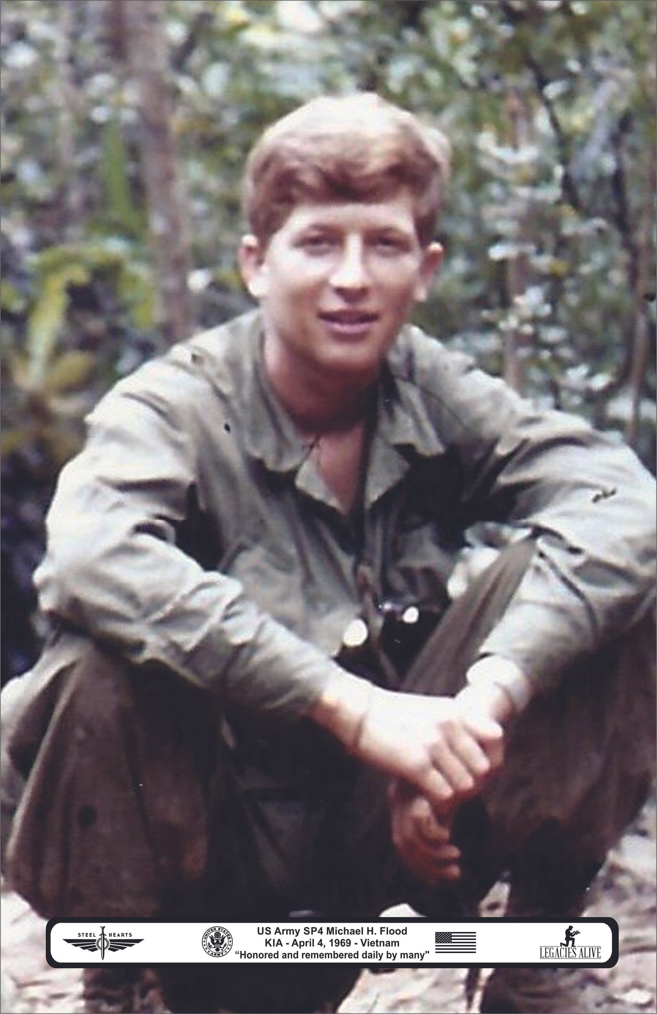 Memorial image honoring SP4 Michael H. Flood