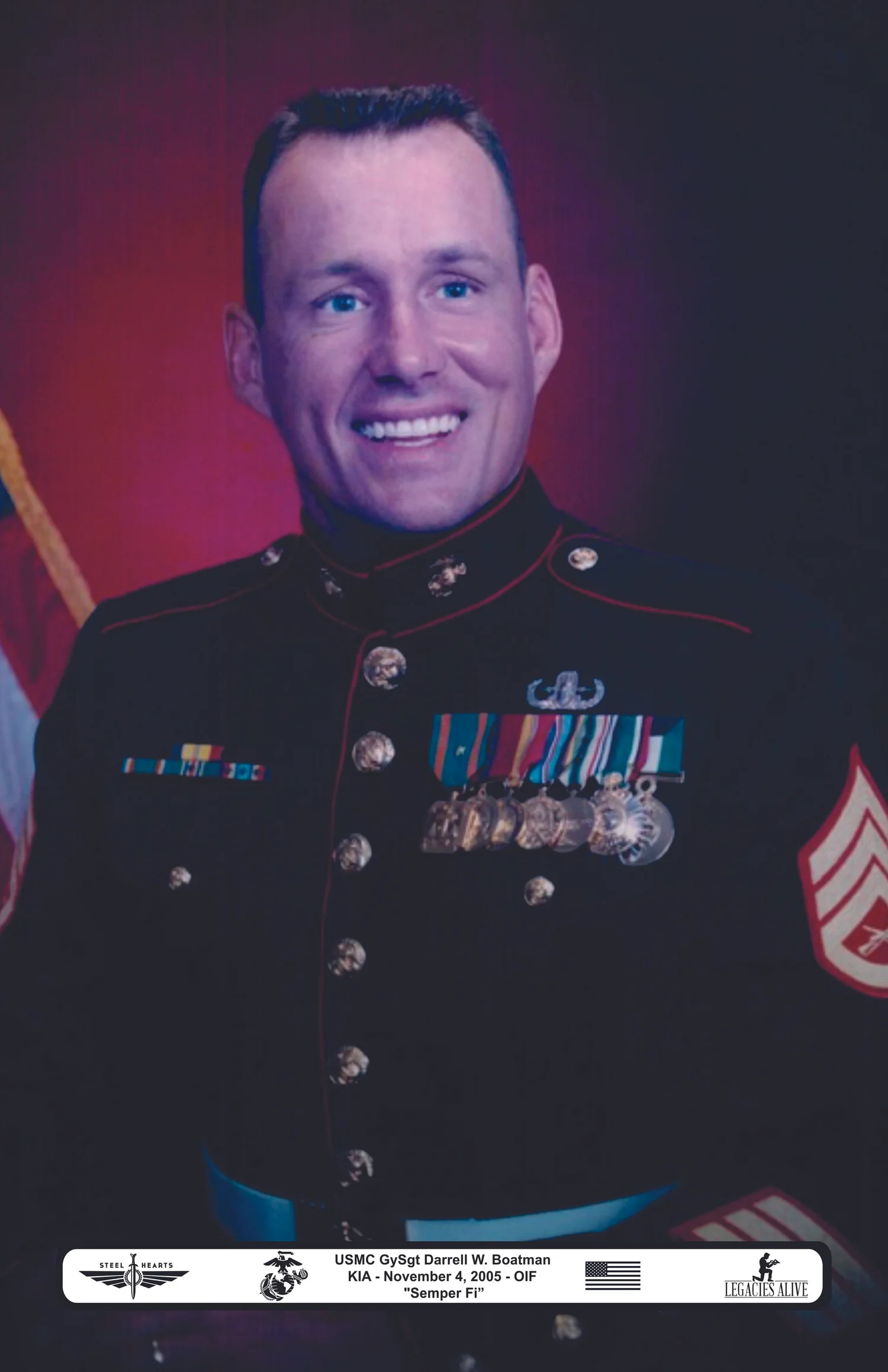 Memorial portrait of Marine Gunnery Sgt. Darrell W. Boatman