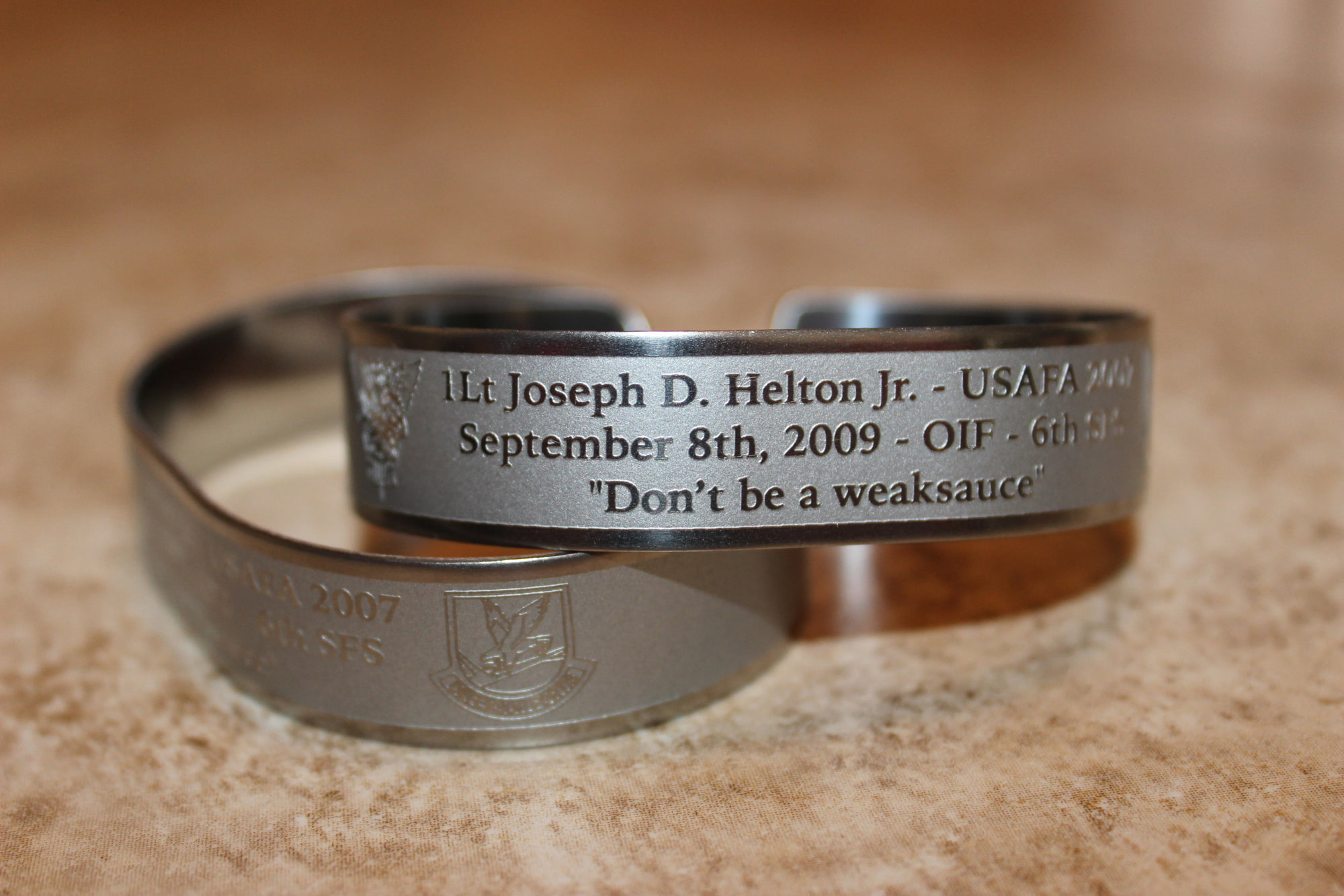 Memorial bracelet honoring 1st Lt Joseph D. Helton Jr. (USAFA '07)